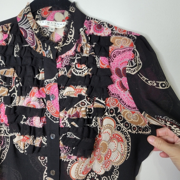 Trina Turk Black and Pink Button Down Shirt - Picture 3 of 7